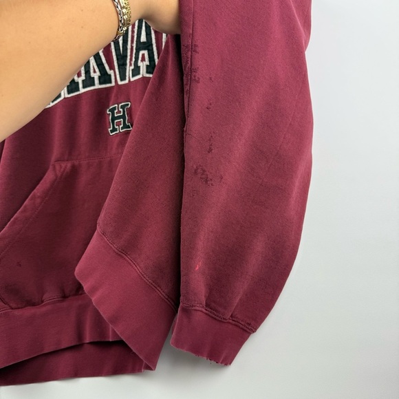 Vintage Harvard Hoodie • 2XL Maroon Embroidered Pullover by J. America - Picture 5 of 10